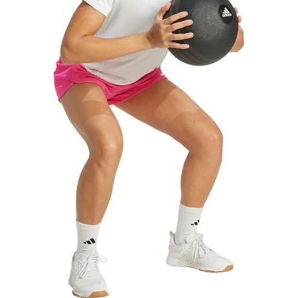 Adidas Women's Pacer Essentials Knit High-Rise Training Shorts Pink and White - Picture 5 of 6